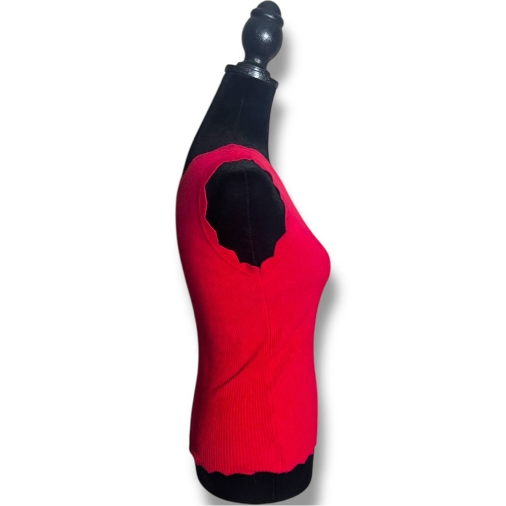 Unbranded Fun Bold Bright Red Scalloped Hem One Shoulder Tank Top - Picture 5 of 14